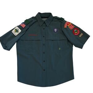 Boy Scouts Venturing BSA Button Shirt Uniform Womens Large Short Sleeve Green